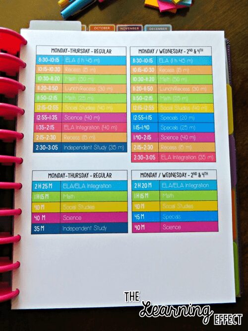 teacher planner master schedule