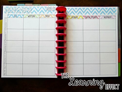 teacher planner curriculum map spread