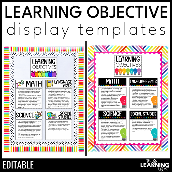 Learning objectives display templates