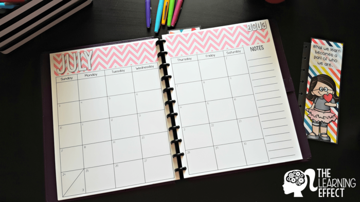 teacher planner monthly calendar spread