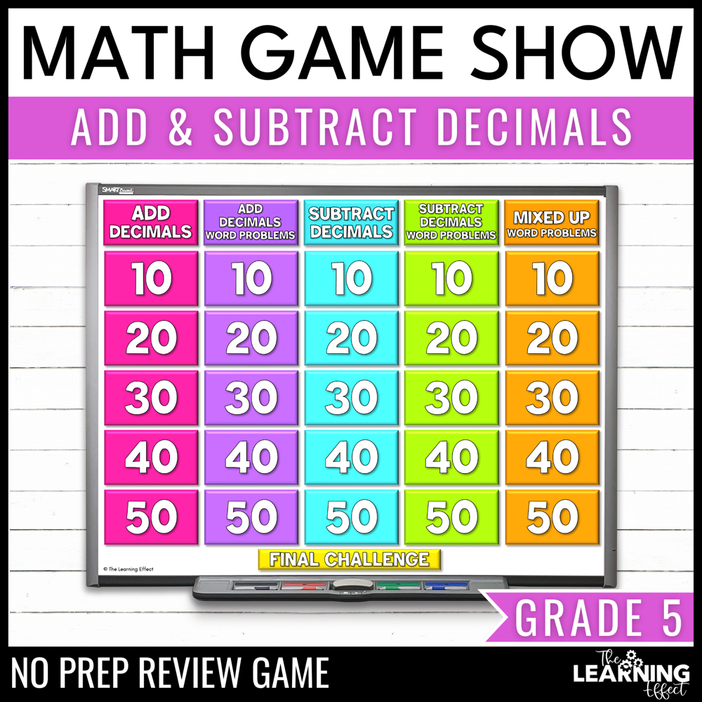 Add and subtract decimals game show