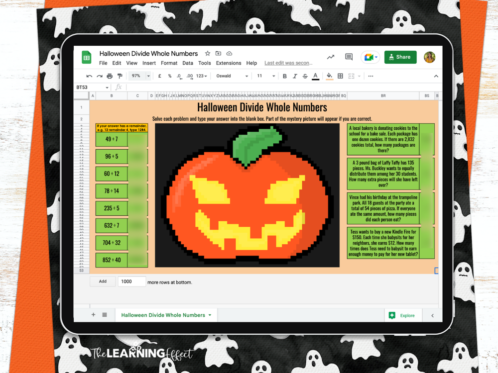 Halloween math mystery pixel art