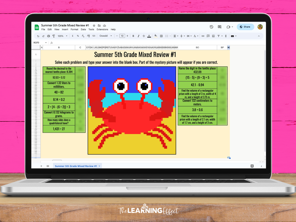 Summer math mystery pixel art