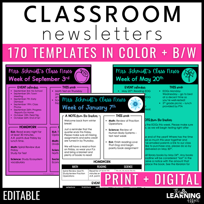 Class newsletter templates