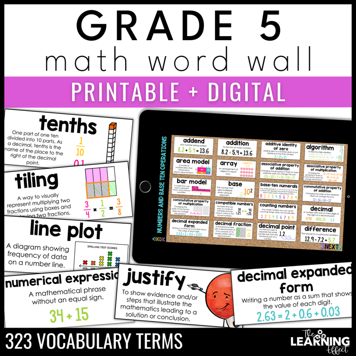 5th grade math word wall