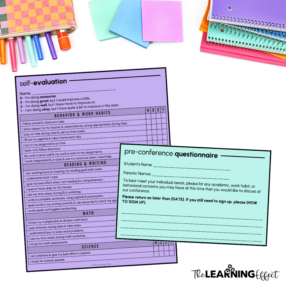 Student led conference self evaluation and pre-conference questionnaire