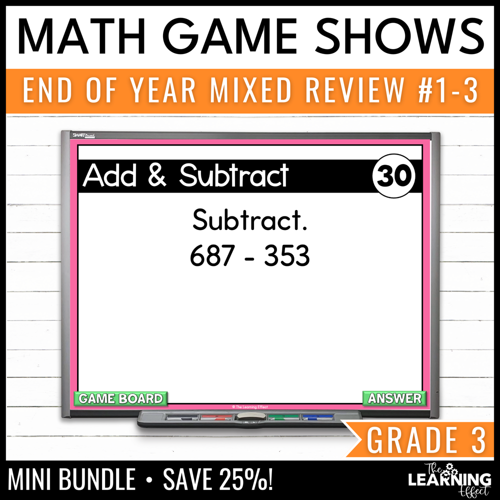 3rd grade math review #1-3 game shows bundle