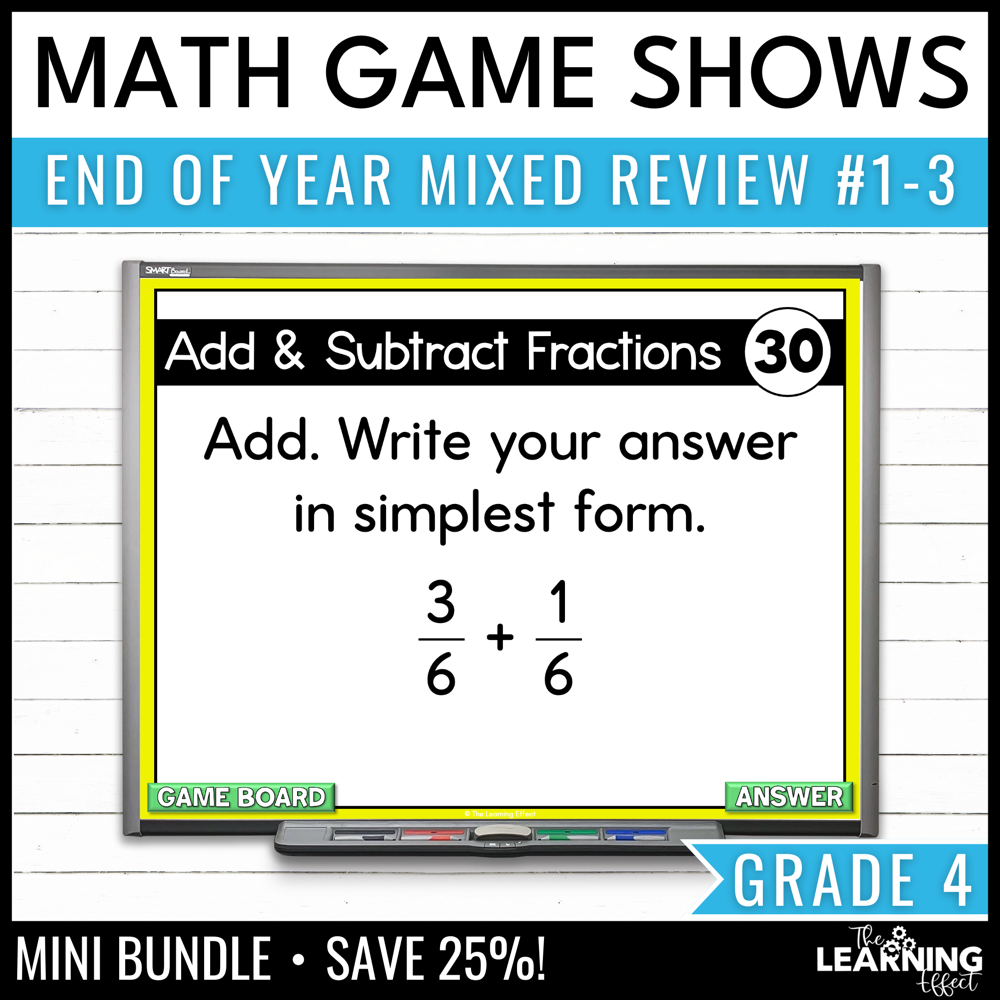 4th grade math review #1-3 game shows bundle