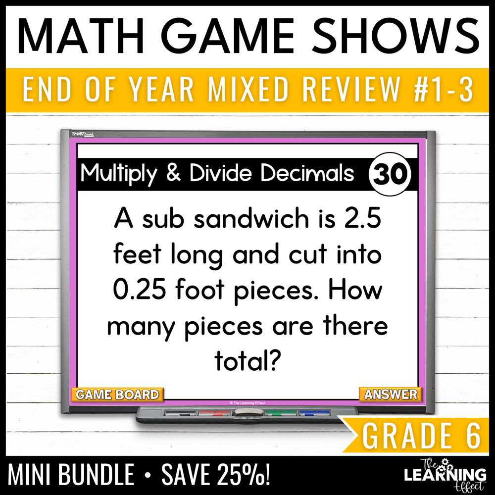 6th grade math review #1-3 game shows bundle