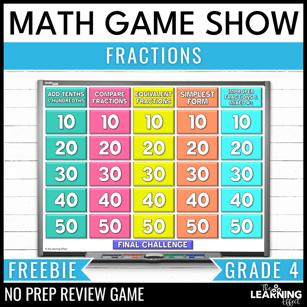 Fractions game show for 4th grade