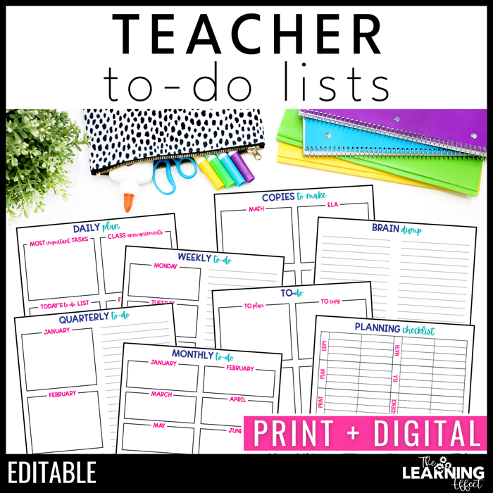 Editable teacher to do lists
