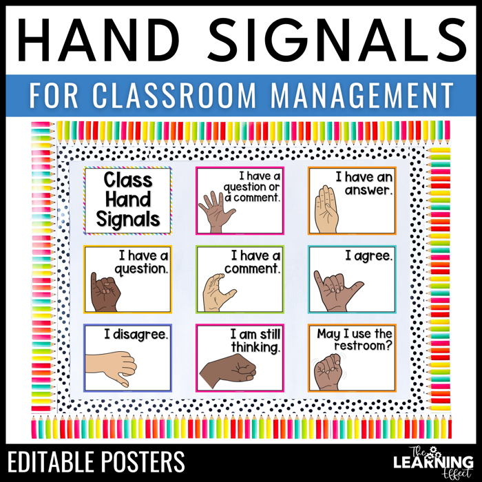 Editable hand signal posters for classroom management
