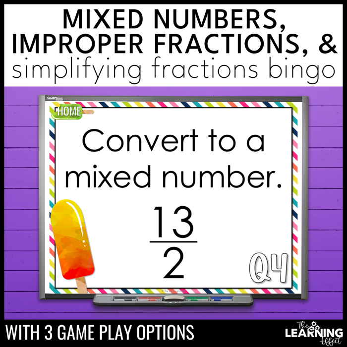 Convert and simplify fractions bingo game