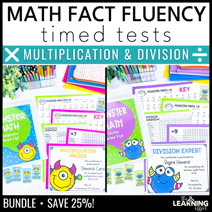 Multiplication and division timed tests for math fact fluency