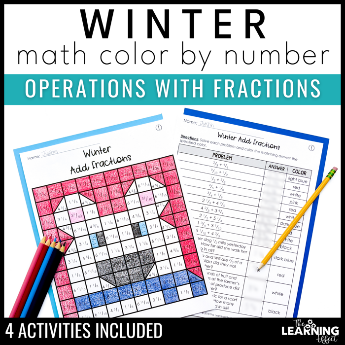 Winter math mystery pictures worksheets