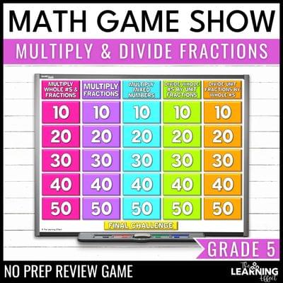 Multiplying & dividing fractions game show | 5th grade math review activity