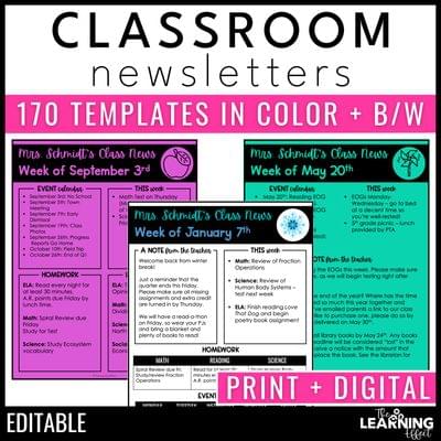 Classroom newsletter templates editable | weekly or monthly parent communication