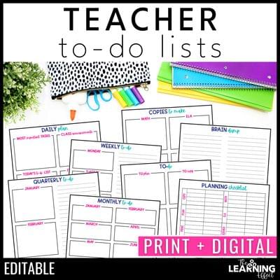 Teacher to do lists notes checklists | editable templates for organization