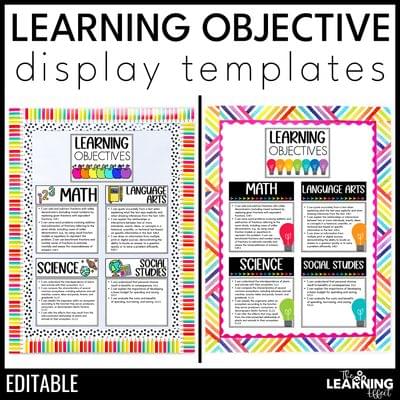 Learning objectives display | editable learning targets for bulletin board