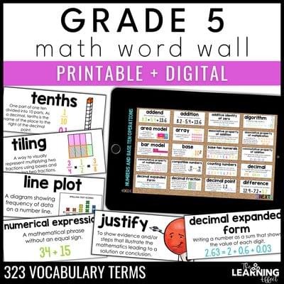 5th grade math word wall | printable vocabulary cards and digital google slides