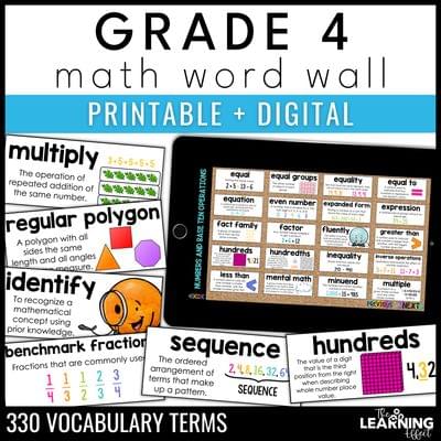 4th grade math word wall | printable vocabulary cards and digital google slides