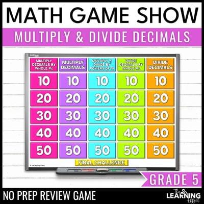 Multiplying & dividing decimals game show | 5th grade math review activity