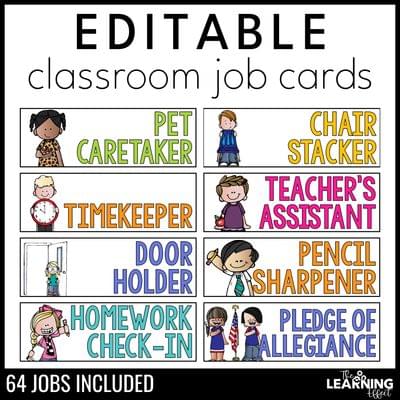 Classroom jobs | editable student job cards for class display