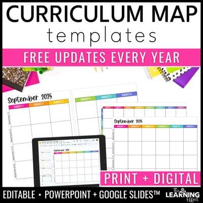 Curriculum map & pacing guide templates | editable school year planning calendar