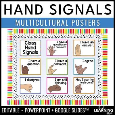 Hand signals editable posters | classroom and behavior management signs