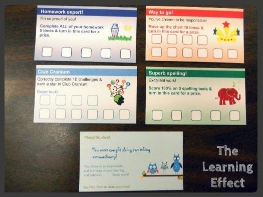 Five vistaprint student rewards punch cards laid on table