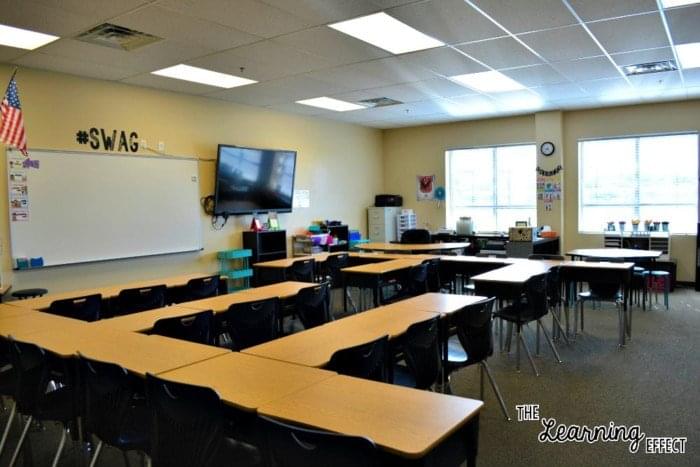Classroom desks in rows