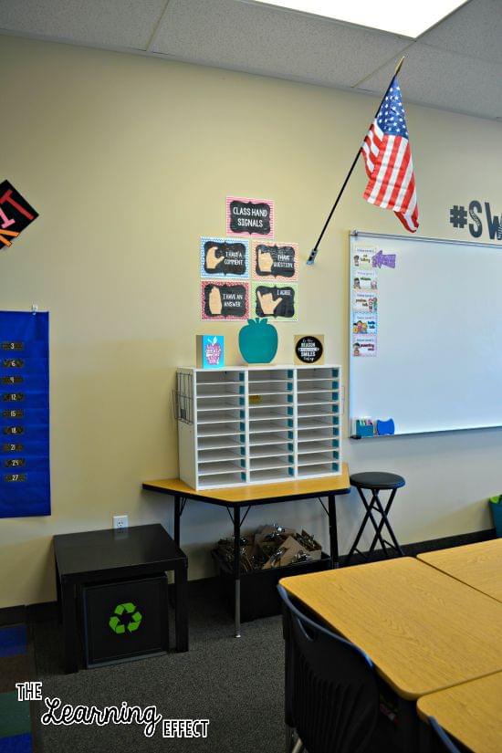 Student mailboxes in classroom