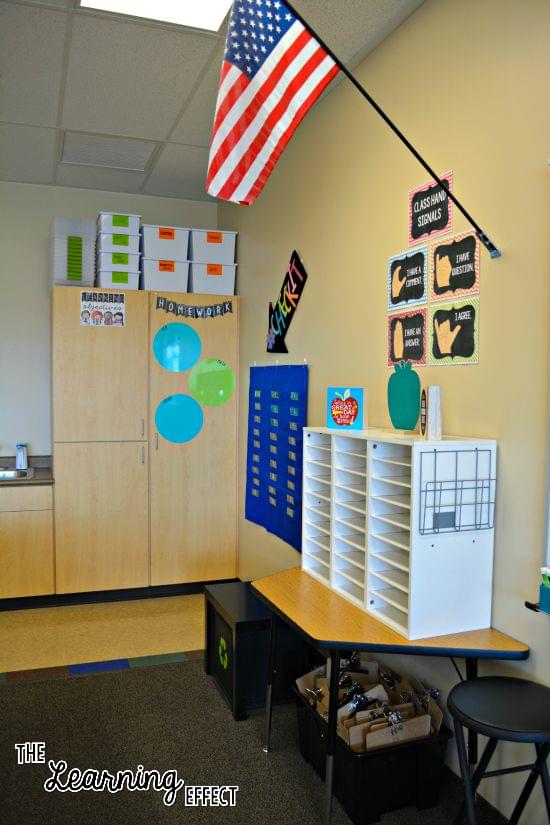 Student mailboxes in classroom