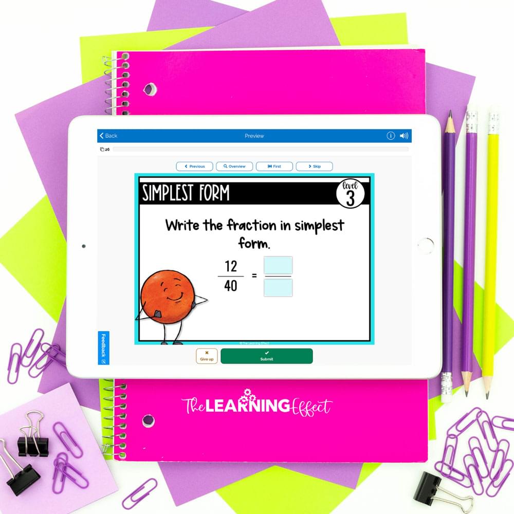 Ipad with boom card activity surrounded by school supplies