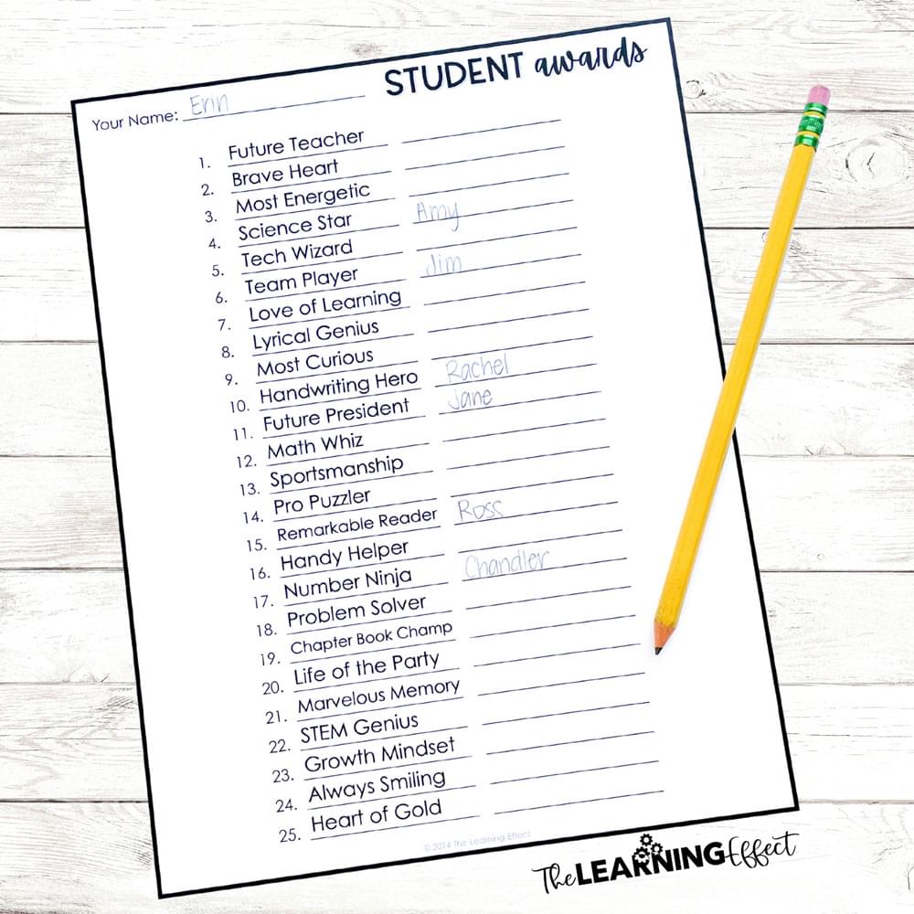 Student awards checklist