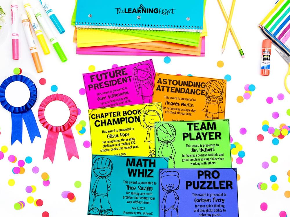 Customizable student award templates